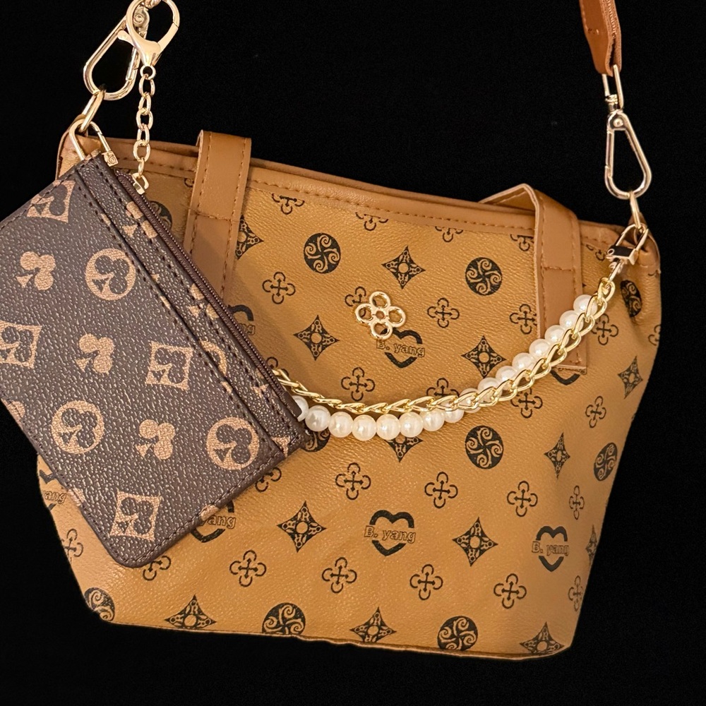 Brown Designer Women's Bag with Matching Pouch